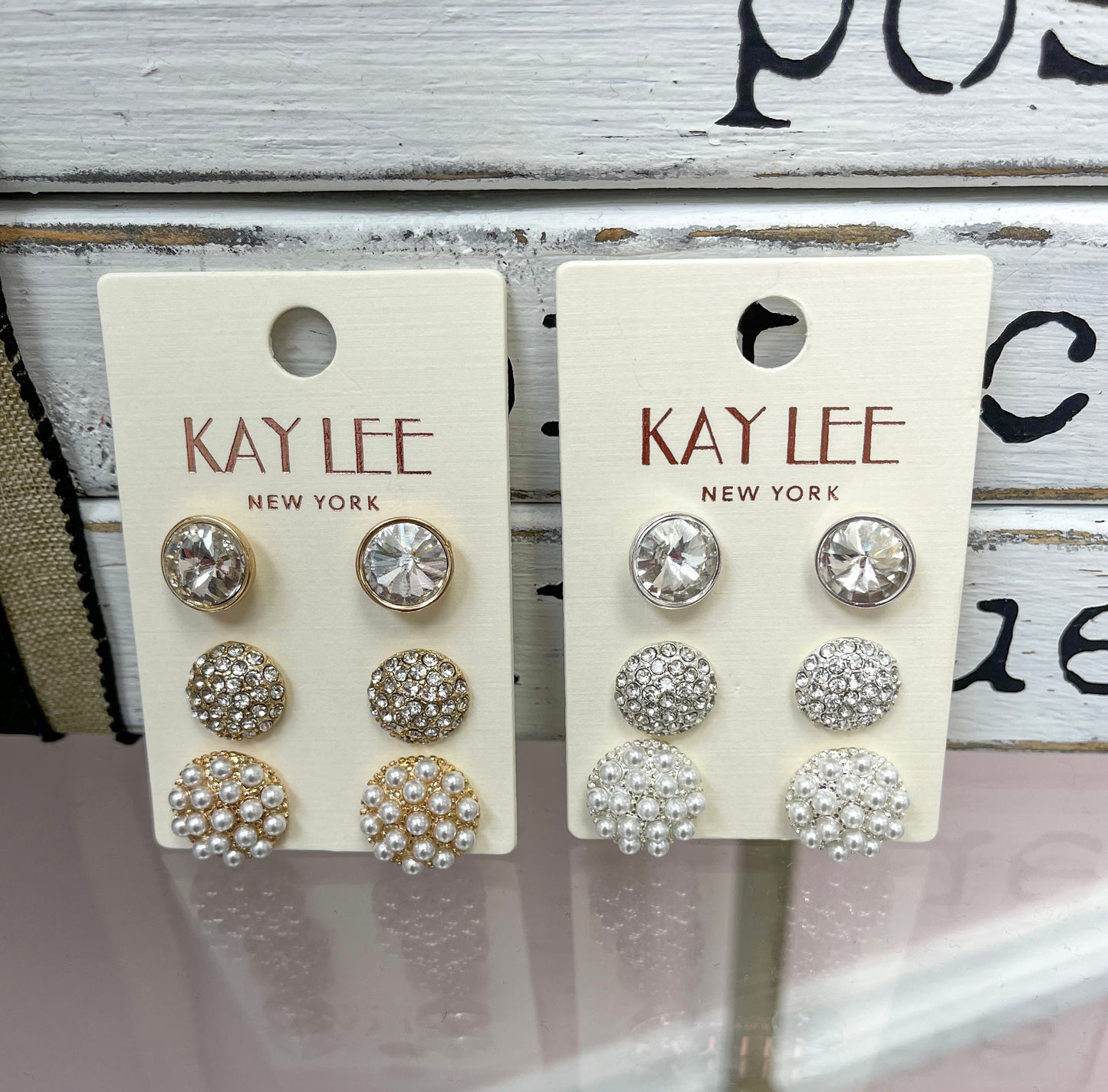 Pave & Pearl Round Earrings Set