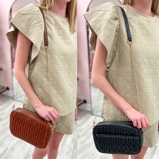 Textured Crossbody Bag With Chain Strap