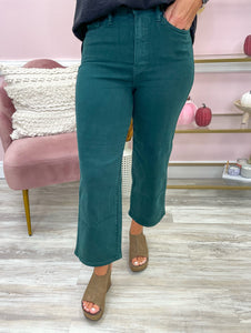 Judy Blue Hunter Green Cropped Wide Leg Jeans