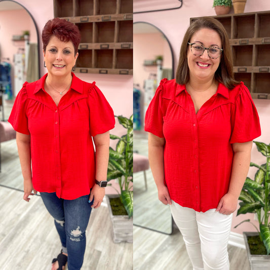 Umgee Red Boxy Button Down Top